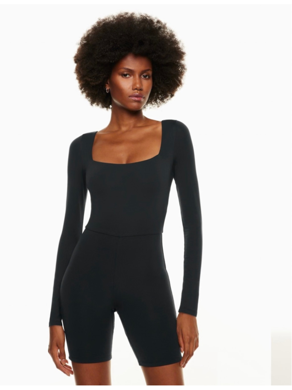 Babaton Contour Square Neck Longsleeve Romper Size M Black Minimalist